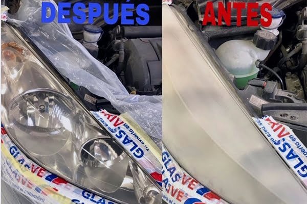 Faro antes y después del pulido